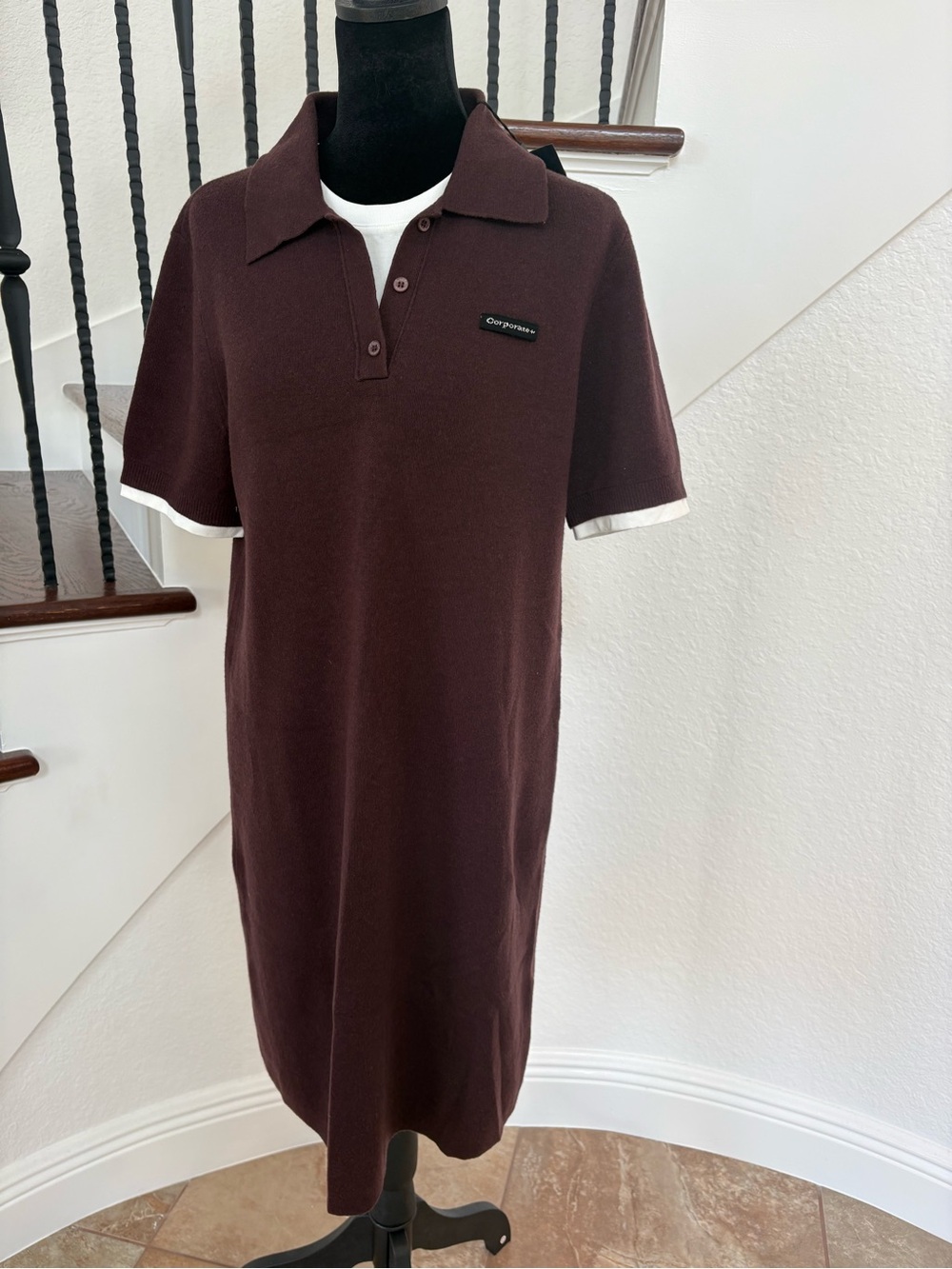Polo Knit Midi Dress in Deep Wine